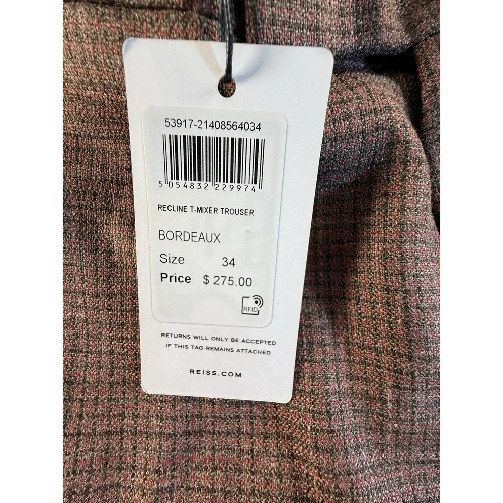 NWT‎ Mens Reiss Recline T-Mixer trousers in Bordeaux, size 34